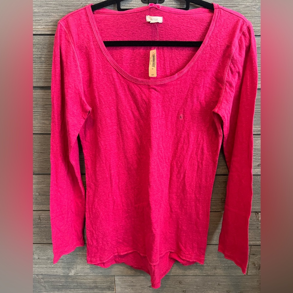aerie Long Sleeve Scoop Neck Top - Hot Pink